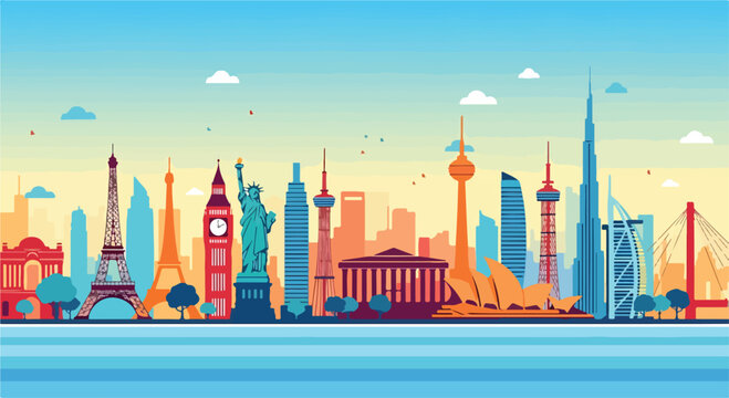 Vibrant cityscape with iconic landmarks