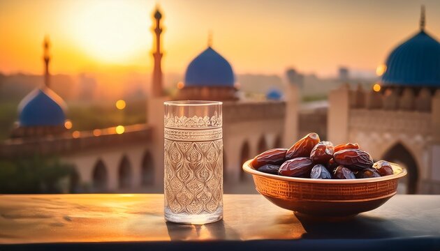 dates and water refresher at sacred islamic sanctuary