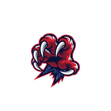 Aggressive red claw monster paw with sharp white talons aggressive creature predator fictional illustration powerful nightmare menacing computer background