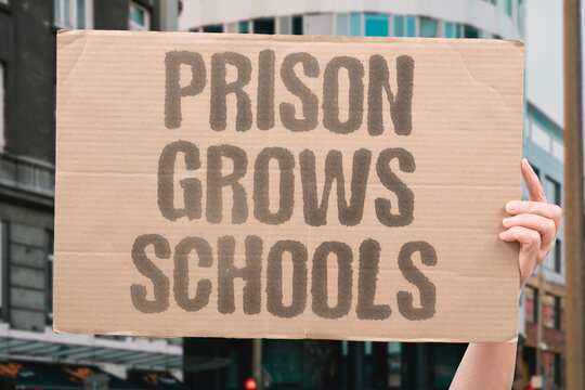 "Prison Grows Schools" Prison populations have grown in inverse proportion to public school investment. PRISON. POPULATIONS. SCHOOL. INVESTMENT. INVERSE.