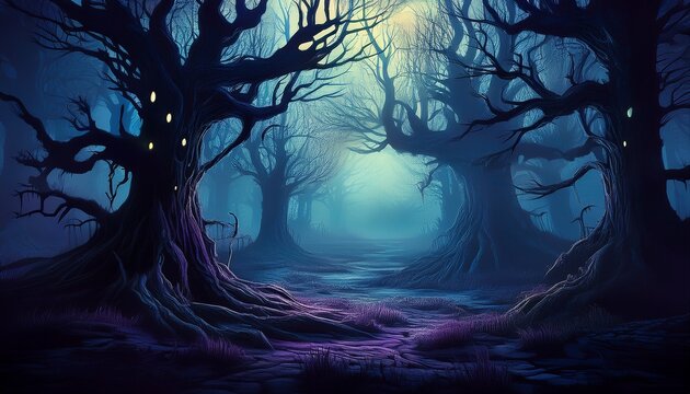 nightmare forest with creepy trees