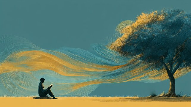 A Reader Under the Tree: Imaginary Winds of Knowledge Swirl Around &mdash; Artistic Vision of Learning and Nature Harmony