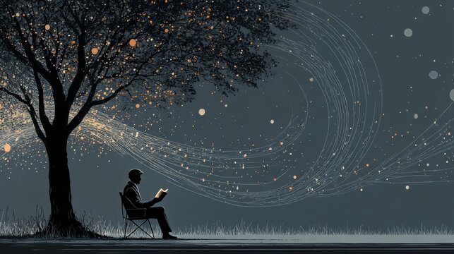 A Reader Under the Tree: Imaginary Winds of Knowledge Swirl Around &mdash; Artistic Vision of Learning and Nature Harmony