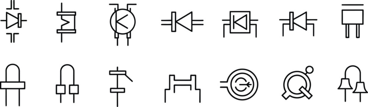 Electrical engineering electronic circuit component schematic outline symbols