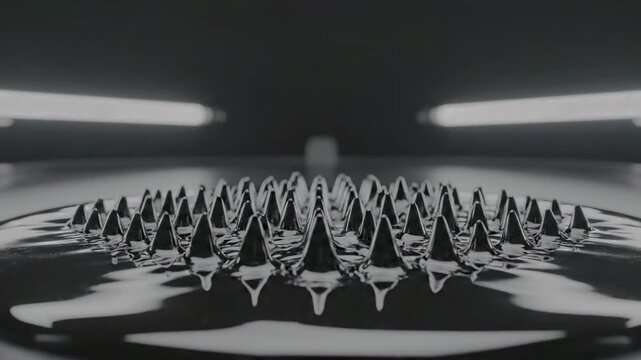 Black magnetic ferrofluid spikes in a high tech laboratory