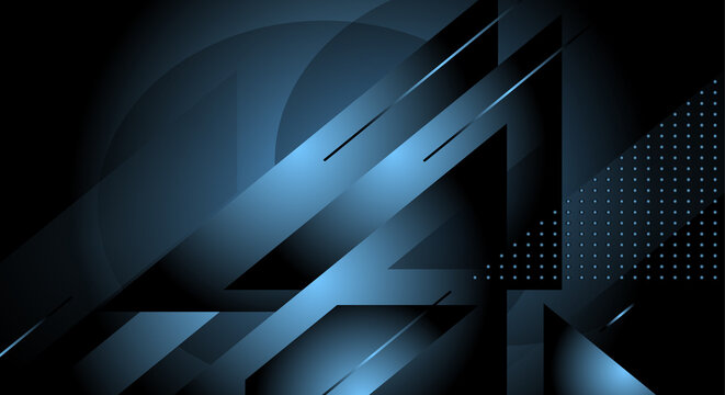 Abstract geometric shapes with blue gradient and dark background, modern digital art background illustration.