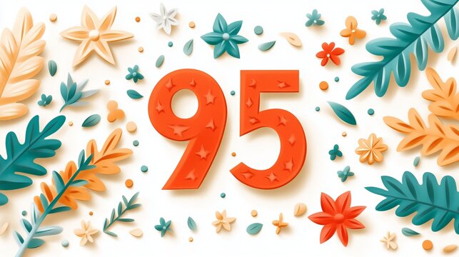 Elegant Floral Design with the Number 95 Surrounded by Delicate Flowers and Bright Colors