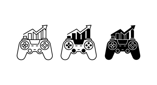 Video Game Controller Growth Icons, Gaming Performance Analytics, Digital Entertainment Success Charts