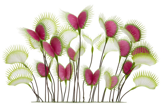 Dionaea muscipula Venus flytrap plant cluster, isolated on transparent background