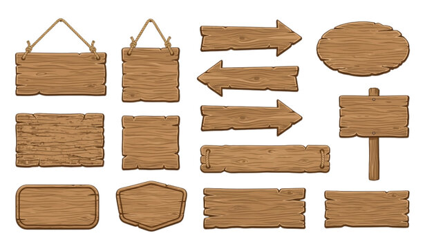 Blank rustic wooden signboard collection vector isolated on white background