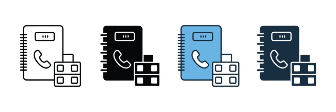 Staff directory icon set in multiple styles featuring employee list, profile, and contact management interface symbols.
