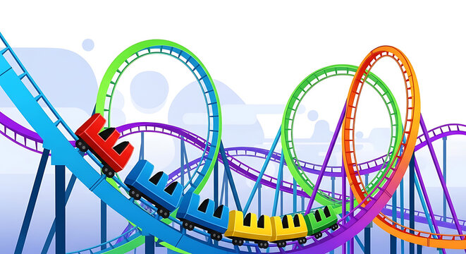 Colorful roller coaster ride at amusement park
