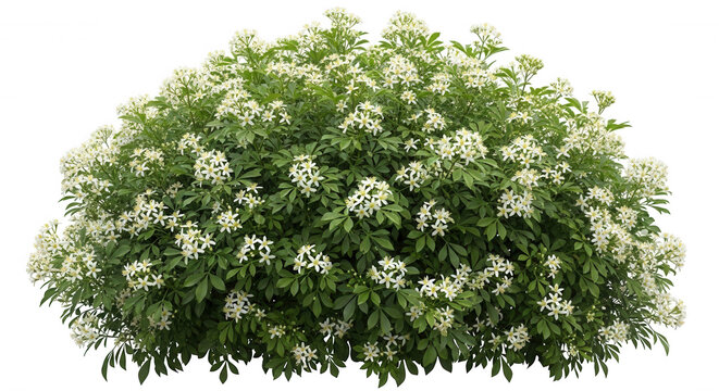 A dense, rounded bush of choisya ternata, also known as mexican orange blossom, featuring clusters of small white flowers and dark green