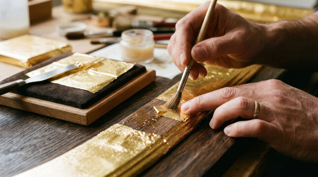 Gilding Process Applying Gold Leaf with Precision and Care.
