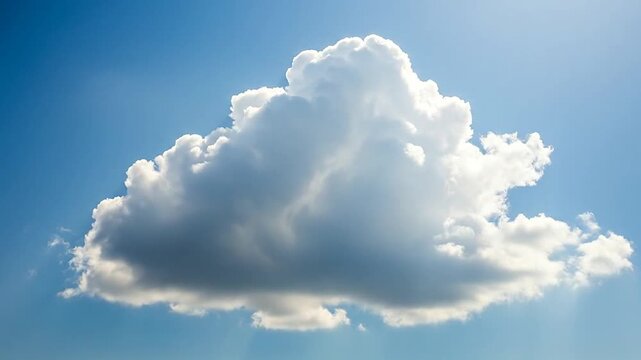 A large, fluffy white cloud floats in a bright, clear and vibrant blue sky