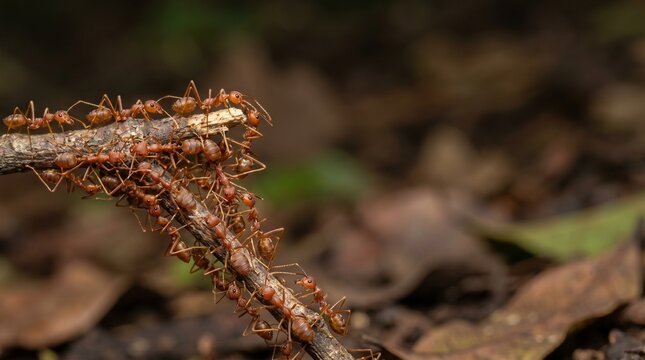 driver ants gather on the tree trunk