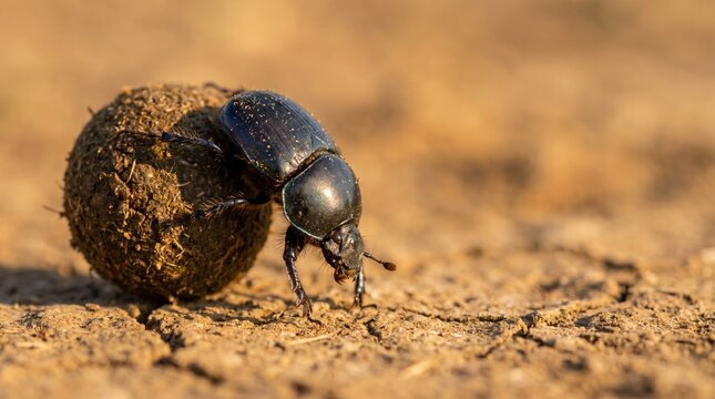 Dung beetle rolling dung ball