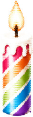 Halftone dotted vector retro grunge transparent rainbow candle with flame © Business Image