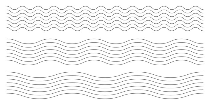 Wavy lines pattern vector element, wave ripple thin line strokes simple zigzag texture set, stream zig zag background backdrop image clip graphic illustration