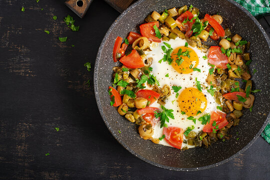 Homemade Shakshuka Inspired Breakfast Flat Lay