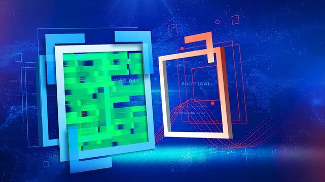 Modern 3D News Promo Slideshow: Abstract Political Info Frames with Chroma Key Green Screen Placeholder on Digital World Map Background 