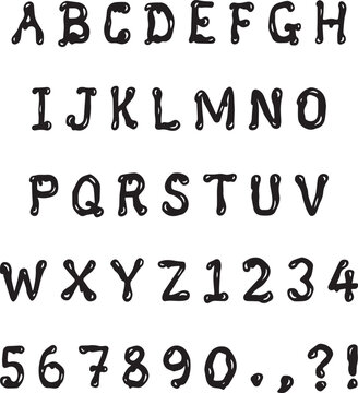 Handwritten sketch dripping blood candle typography font lettering ABC cartoon vector text