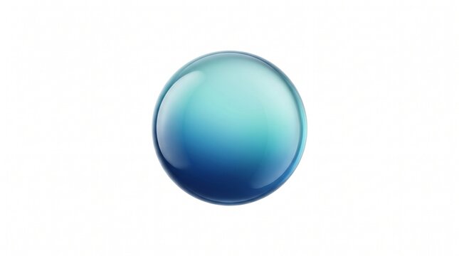 A glowing, translucent blue sphere with a reflective surface, showcasing a smooth, rounded form against a stark white background, suggesting purity and simplicity in its design