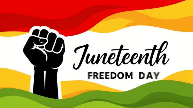 Juneteenth freedom day animation with a raised black fist and pan-african flag color