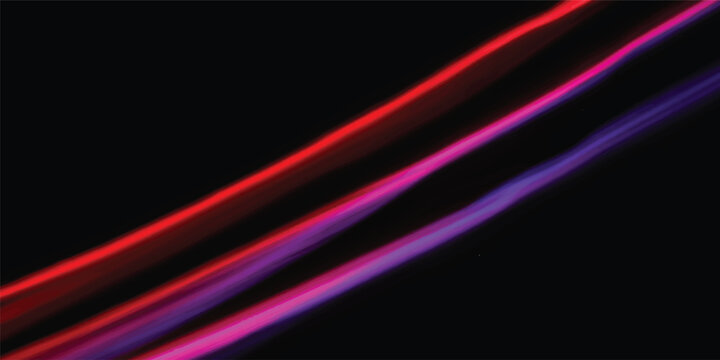 An abstract digital wallpaper featuring a dark backdrop illuminated by a vibrant wave of glowing colorful lines in motion, blending blue and purple light beams into a dynamic texture