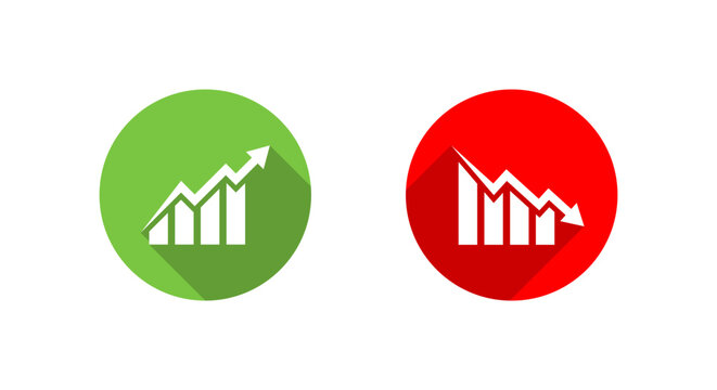 Growth and decline chart icon with long shadow. Business trend symbol. Up and down financial performance sign