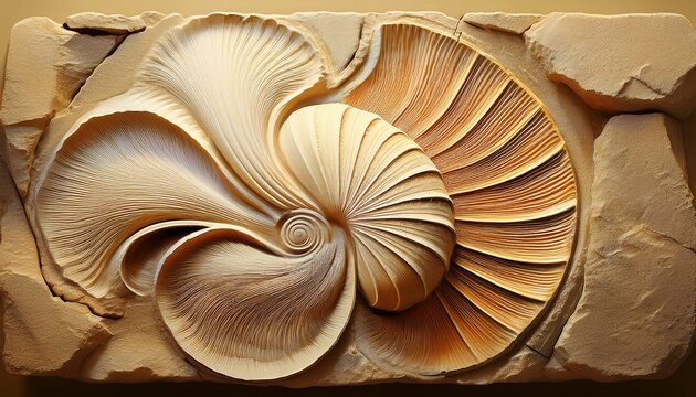 limestone fossil imprint of a shell in beige rock ancient history texture