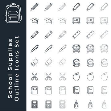 Minimal School Supplies Outline Icons Set