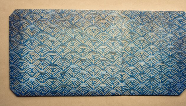 vintage envelope lining geometric blue pattern on yellowed paper security tint