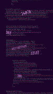 Vertical video: Number appearing right starting pan, code scrolling, numbers drifting, showing data