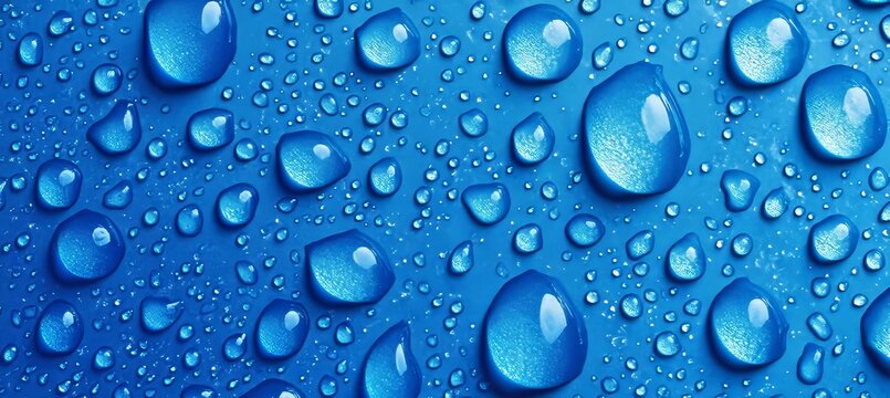 Abstract Background of Seamless Blue Water Droplets on a Clear Surface for Design and Wallpaper Use
