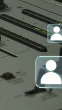 Vertical video: Avatars appearing as DJ's hand sliding fader and turning knob, balancing mix