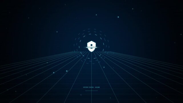 Digital Cybersecurity Shield Scanning Data Network Interface Graphic