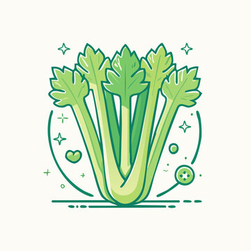 Illustration of fresh celery stalks with leaves