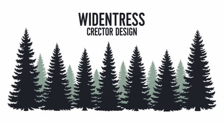 Obraz premium A row of dark green and light green pine trees with a white background and text above.