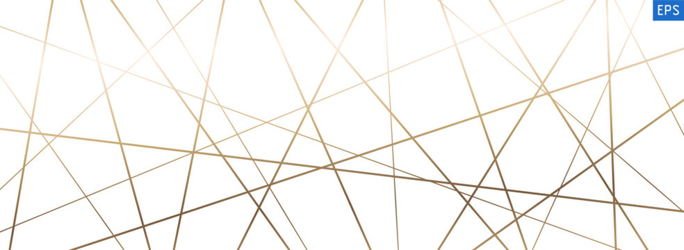 Straight chaotic random line composition in gold colors. Horizontal geometric pattern with diagonal elements creating modern messy design. Vector illustration isolated on white background