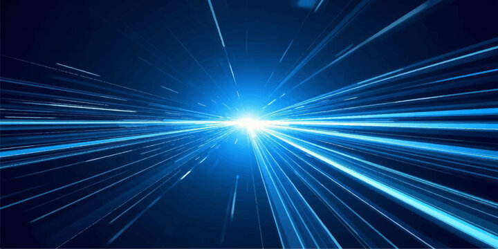 A bright blue energy burst flashes through space like a glowing star explosion, featuring a dynamic laser beam design with sparkling light rays and motion flare backgrounds