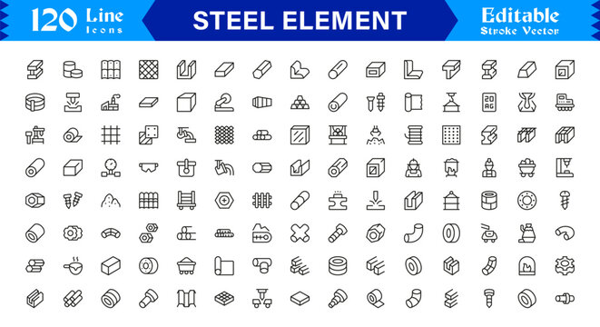 Steel Element Essentials &ndash; Professional Line Icon Set with Modern and Minimal Style for Industrial Design Concepts