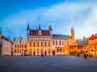 Obraz premium Famouse Burg square at night, Brugge, Belgium