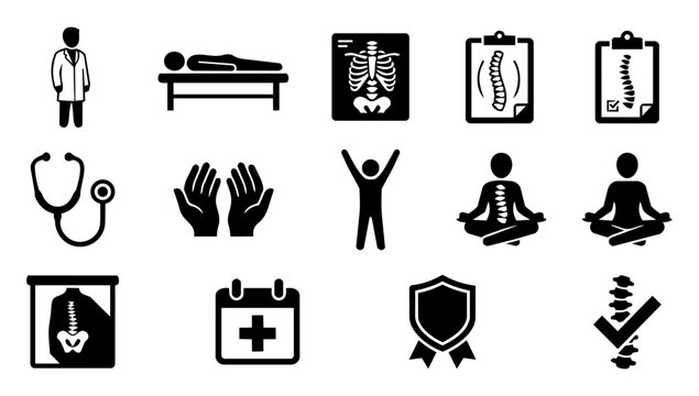 Chiropractic Clinic and Wellness Service Silhouette Icons Set