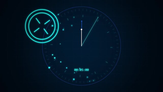 Digital Clock Interface With Glowing Neon HUD Elements And Countdown