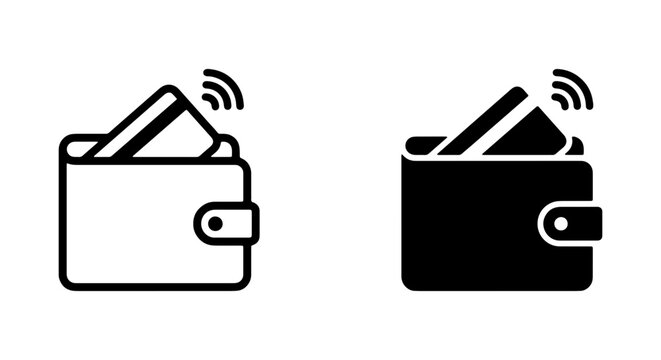 Contactless payment wallet icon set, digital credit card transaction symbols, wireless pay vector