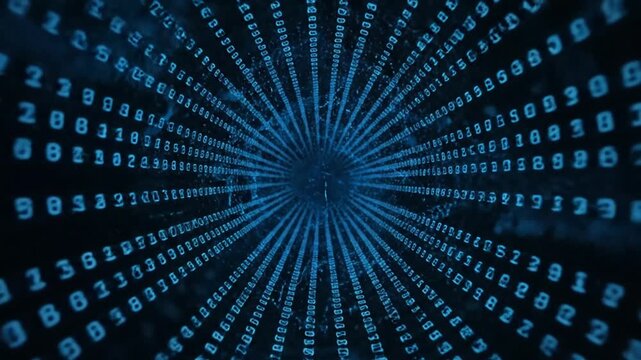 Abstract Blue Binary Code Data Streaming Tunnel Motion Graphic Background for Digital Technology Content