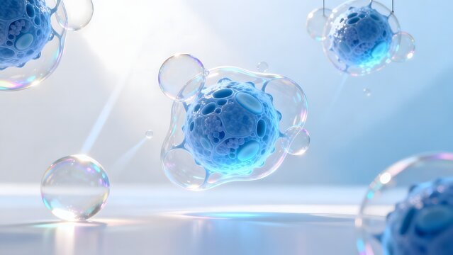 Floating blue cellular structures