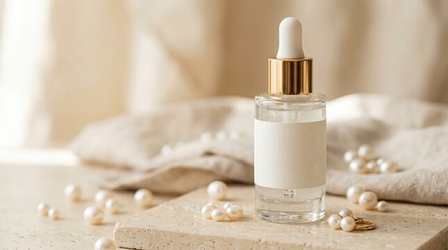 Luxury Serum Bottle with Gold Cap Minimal Mockup