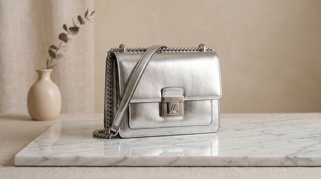 Luxury Silver Leather Handbag Mockup Minimal Style